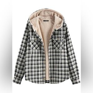 Plaid fleece lined hooded jacket